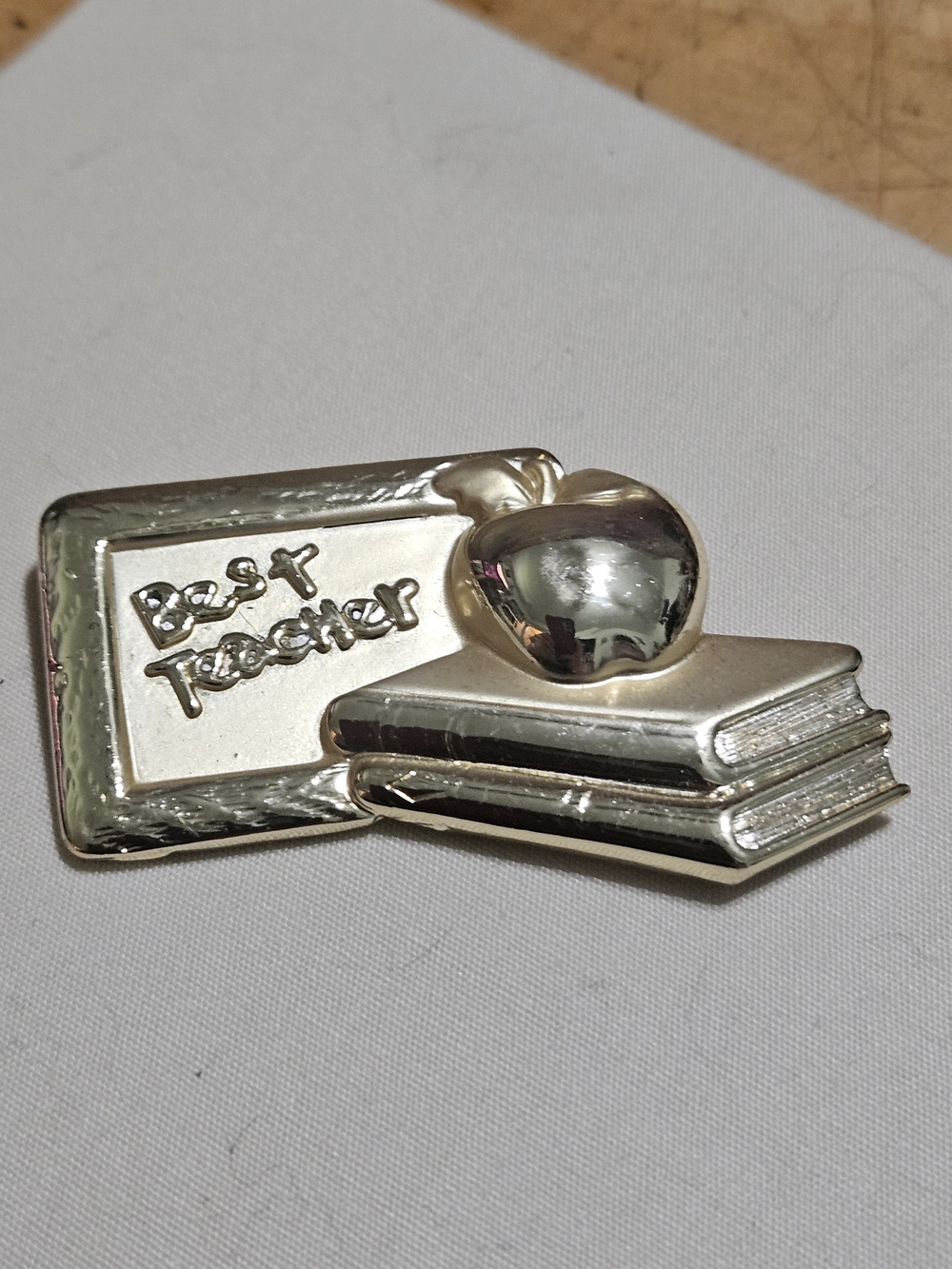 Silver 'Best Teacher' Apple & Books Brooch
